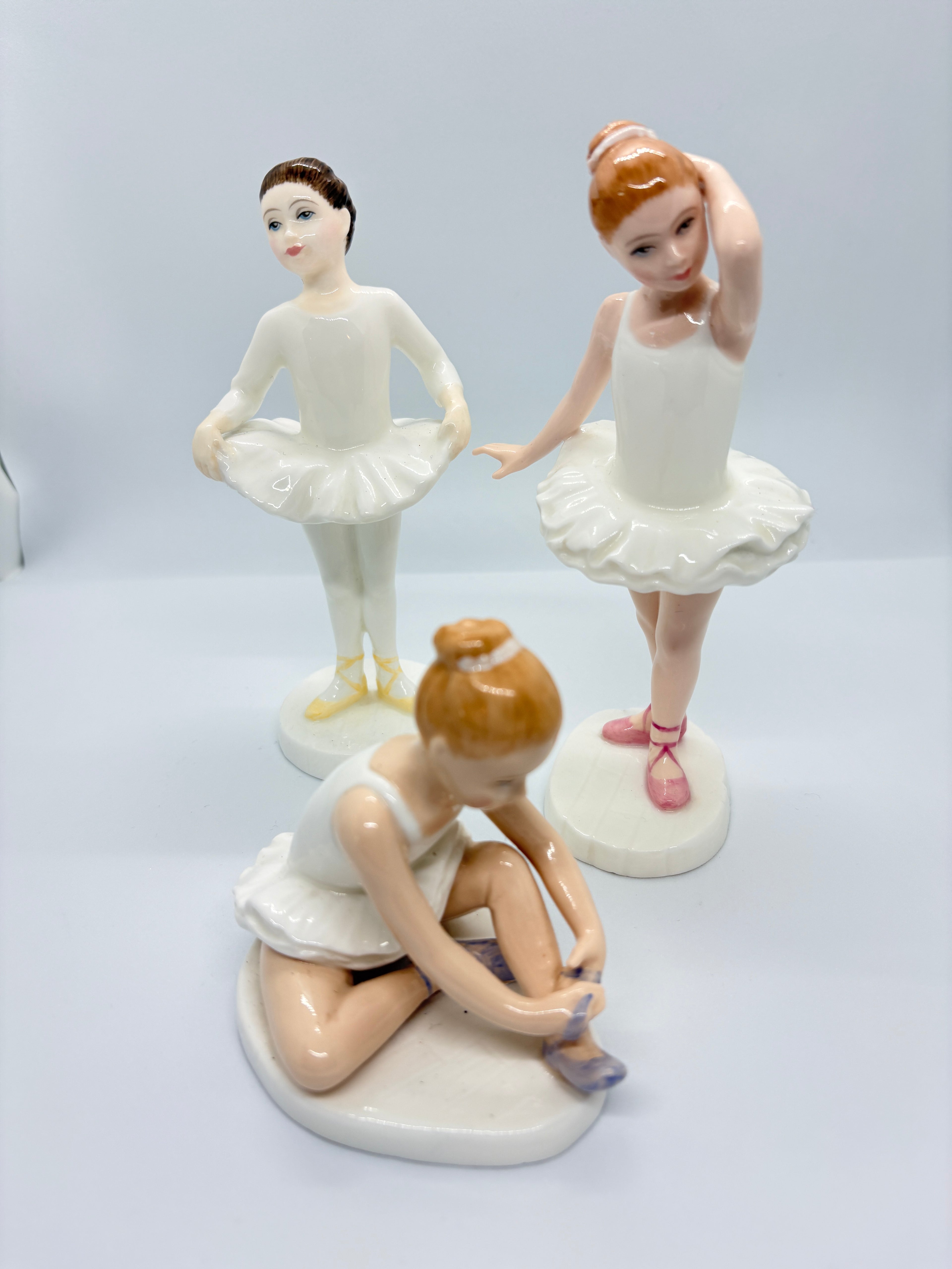 Three Royal Doulton Ballet figures, Ballet Class , little Ballerina,& Ballet Shoes dated 1995-92 & 92.