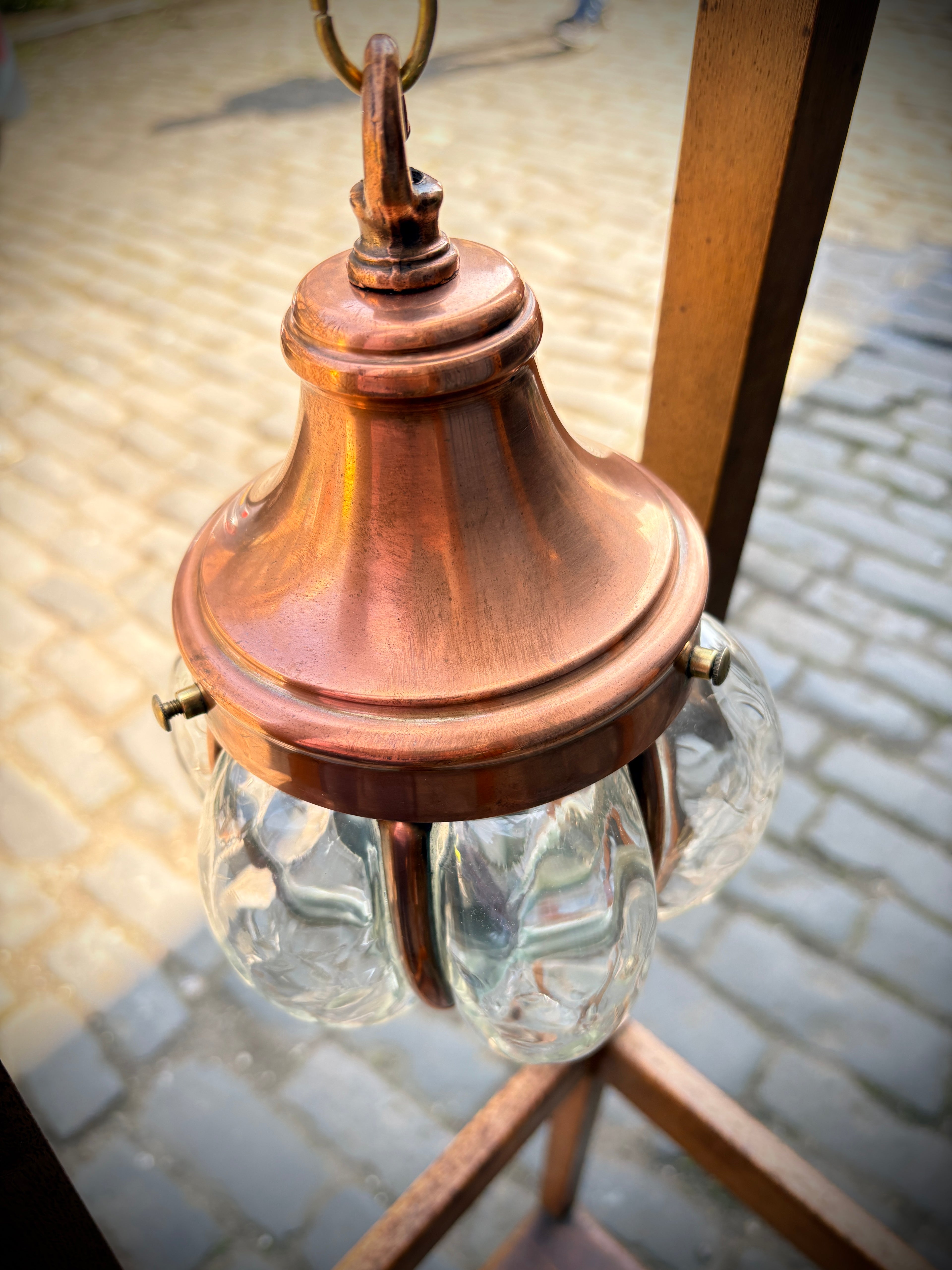 Arts & crafts copper lantern dated 1890-1910 unsigned.