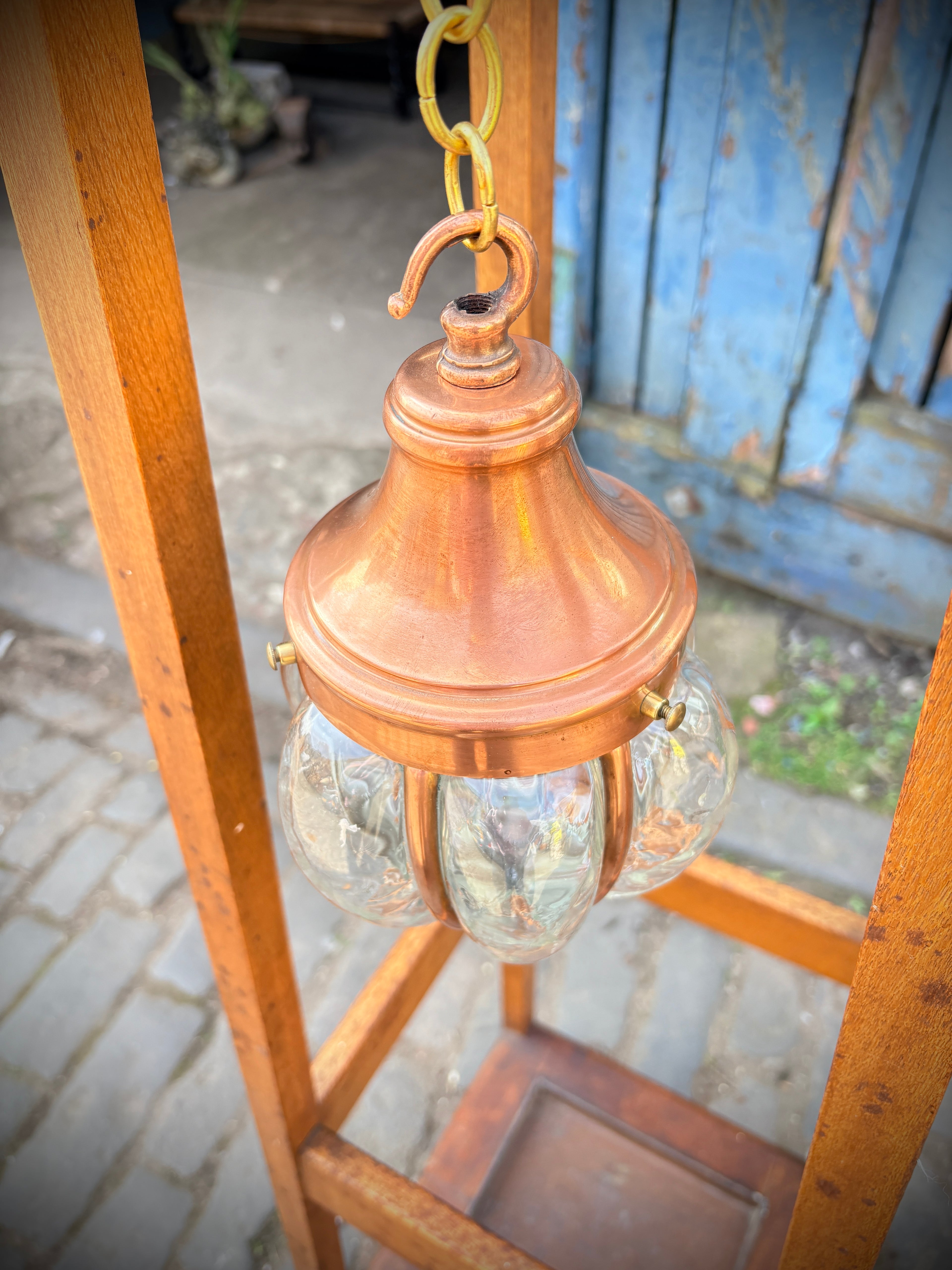 Arts & crafts copper lantern dated 1890-1910 unsigned.