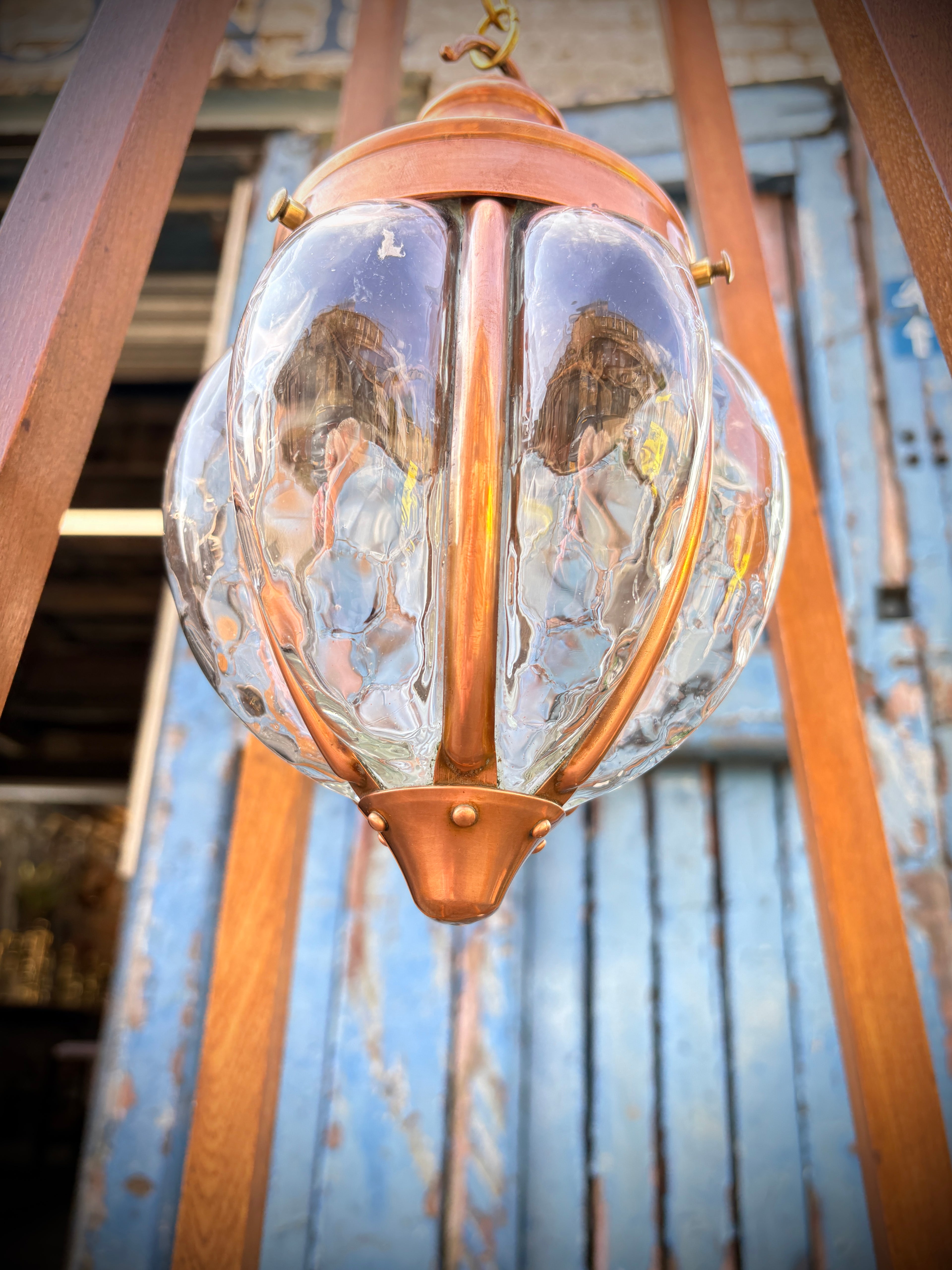 Arts & crafts copper lantern dated 1890-1910 unsigned.