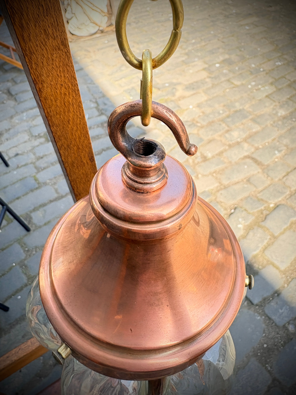 Arts & crafts copper lantern dated 1890-1910 unsigned.