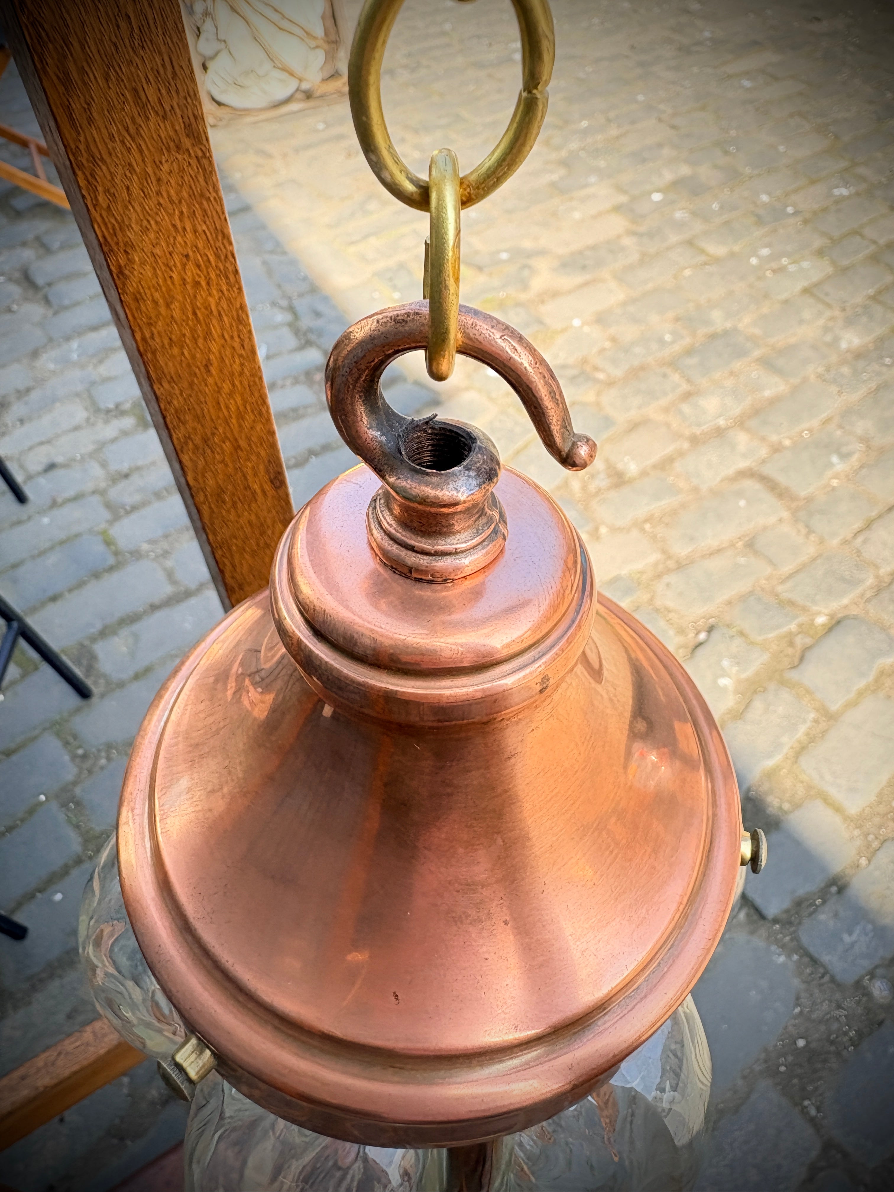 Arts & crafts copper lantern dated 1890-1910 unsigned.