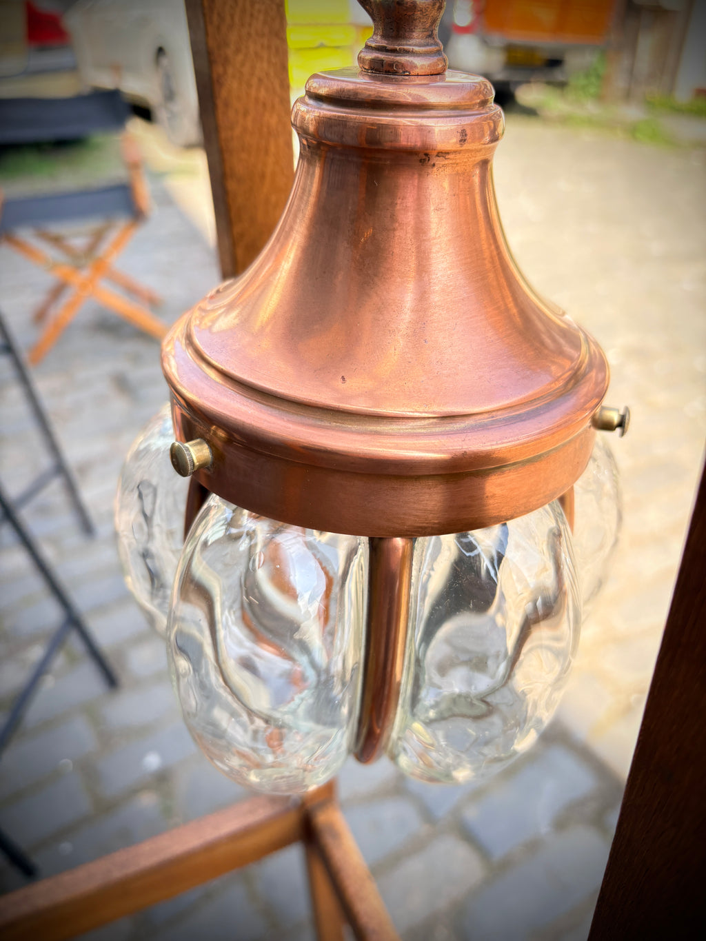 Arts & crafts copper lantern dated 1890-1910 unsigned.
