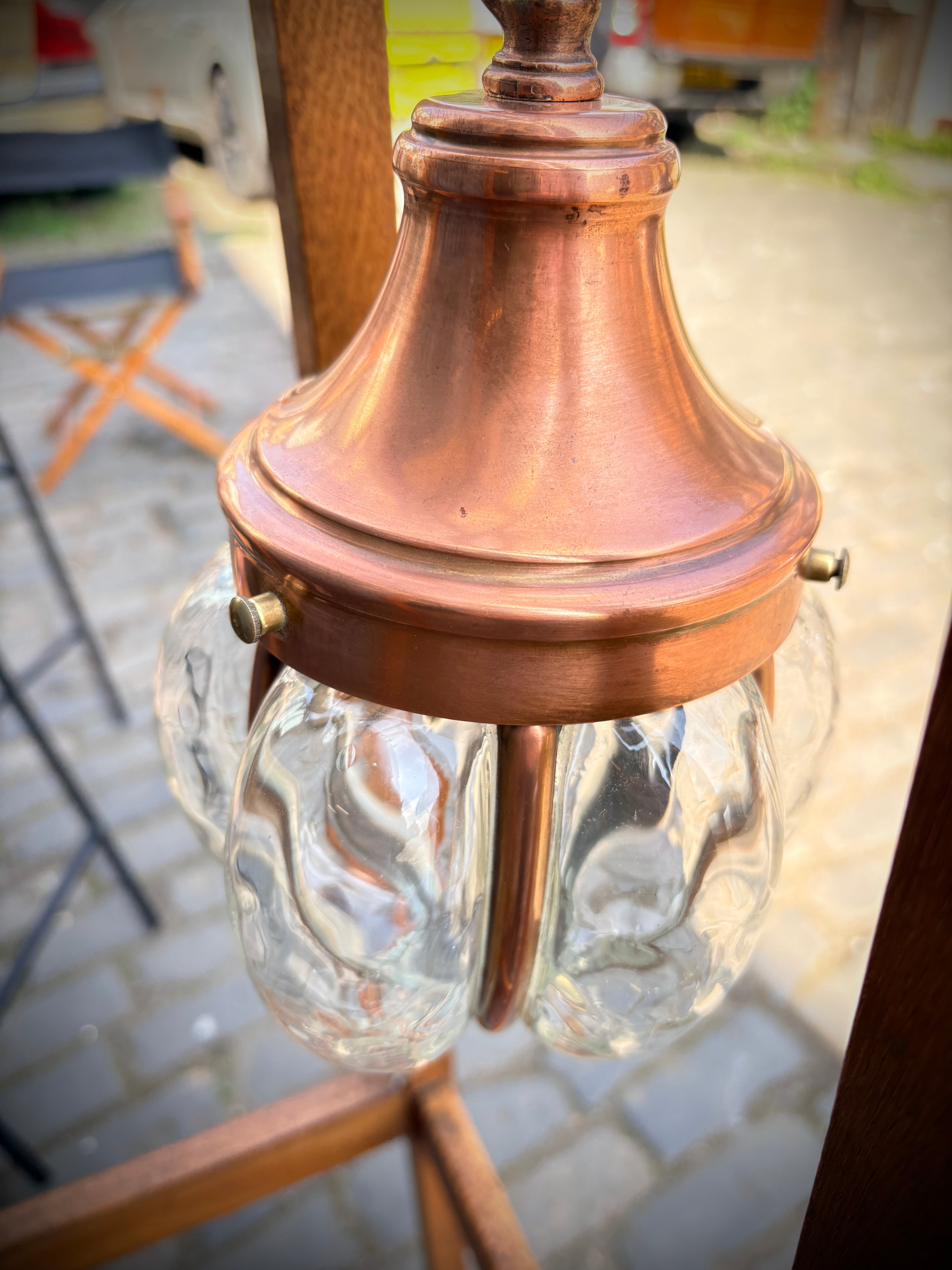 Arts & crafts copper lantern dated 1890-1910 unsigned.
