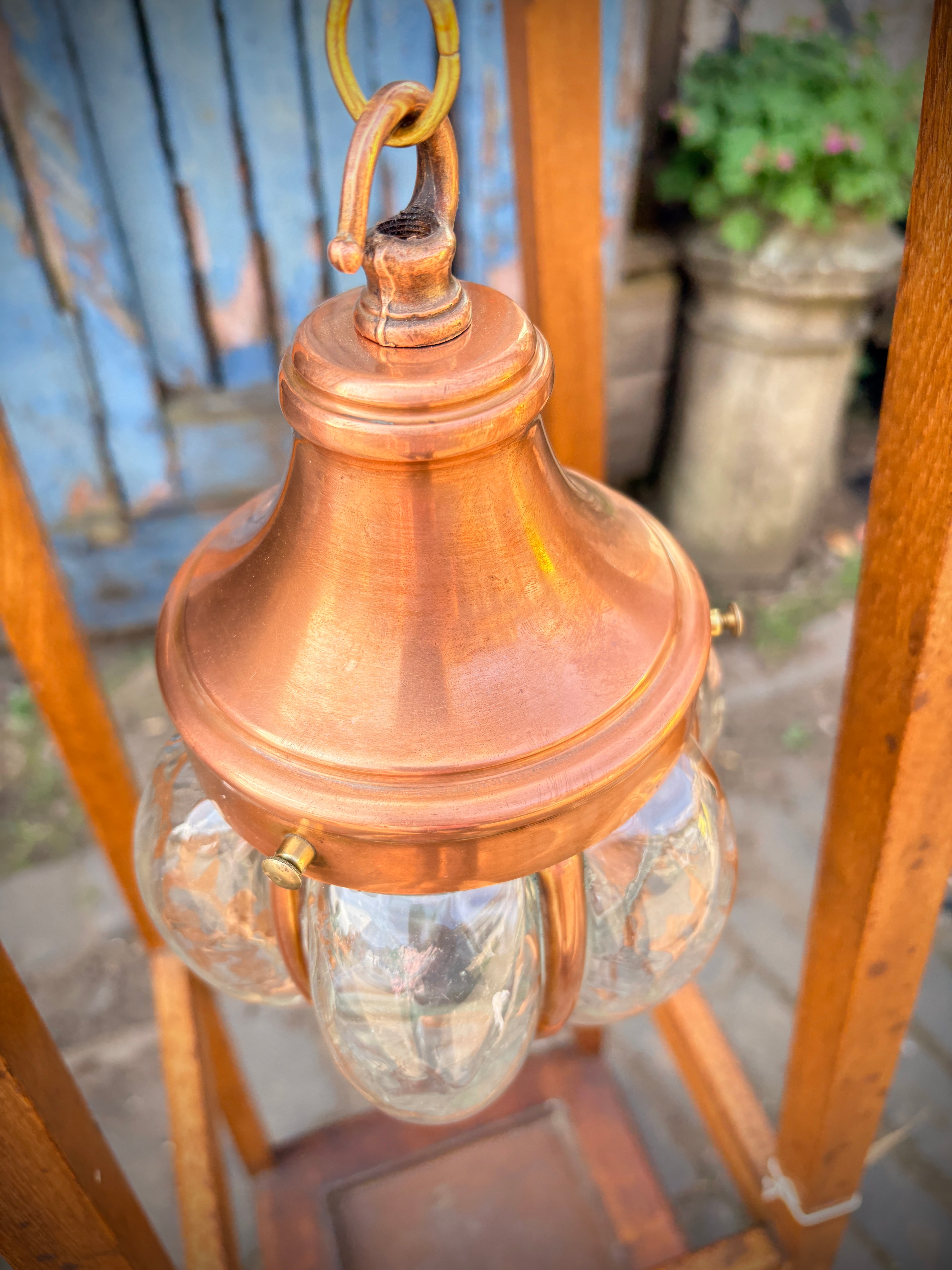Arts & crafts copper lantern dated 1890-1910 unsigned.