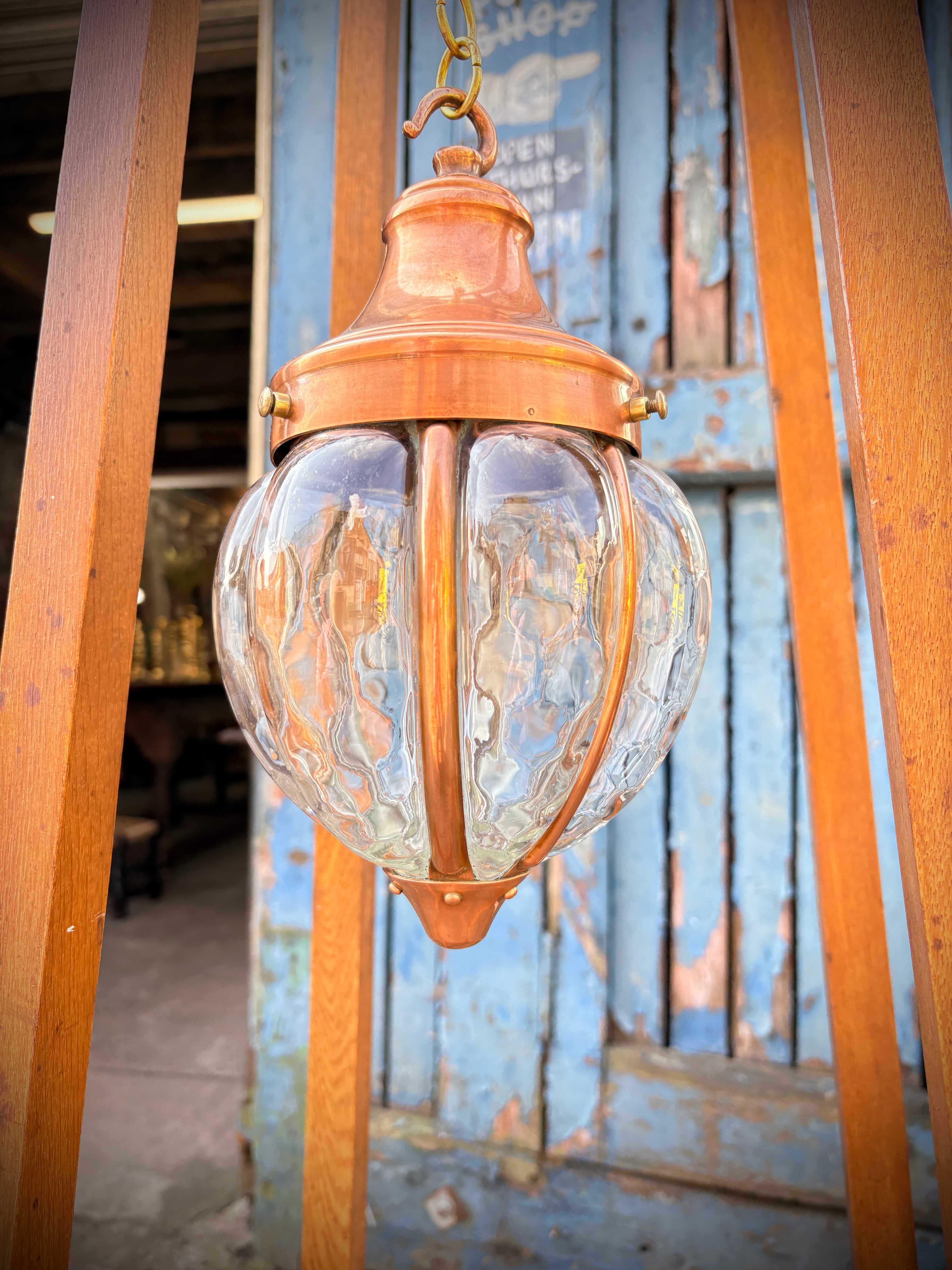 Arts & crafts copper lantern dated 1890-1910 unsigned.