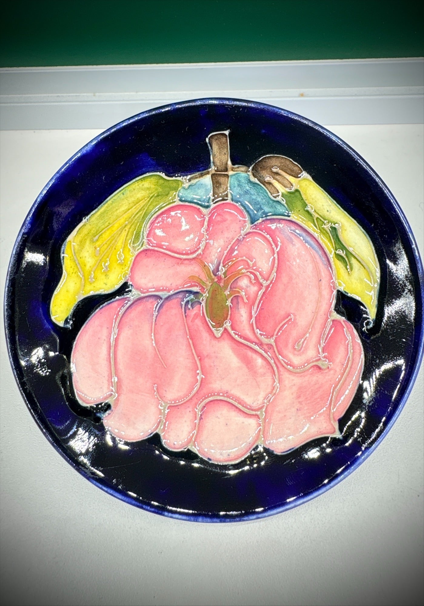 Moorcroft Hibiscus Pin Dish – Rich Blue Ground