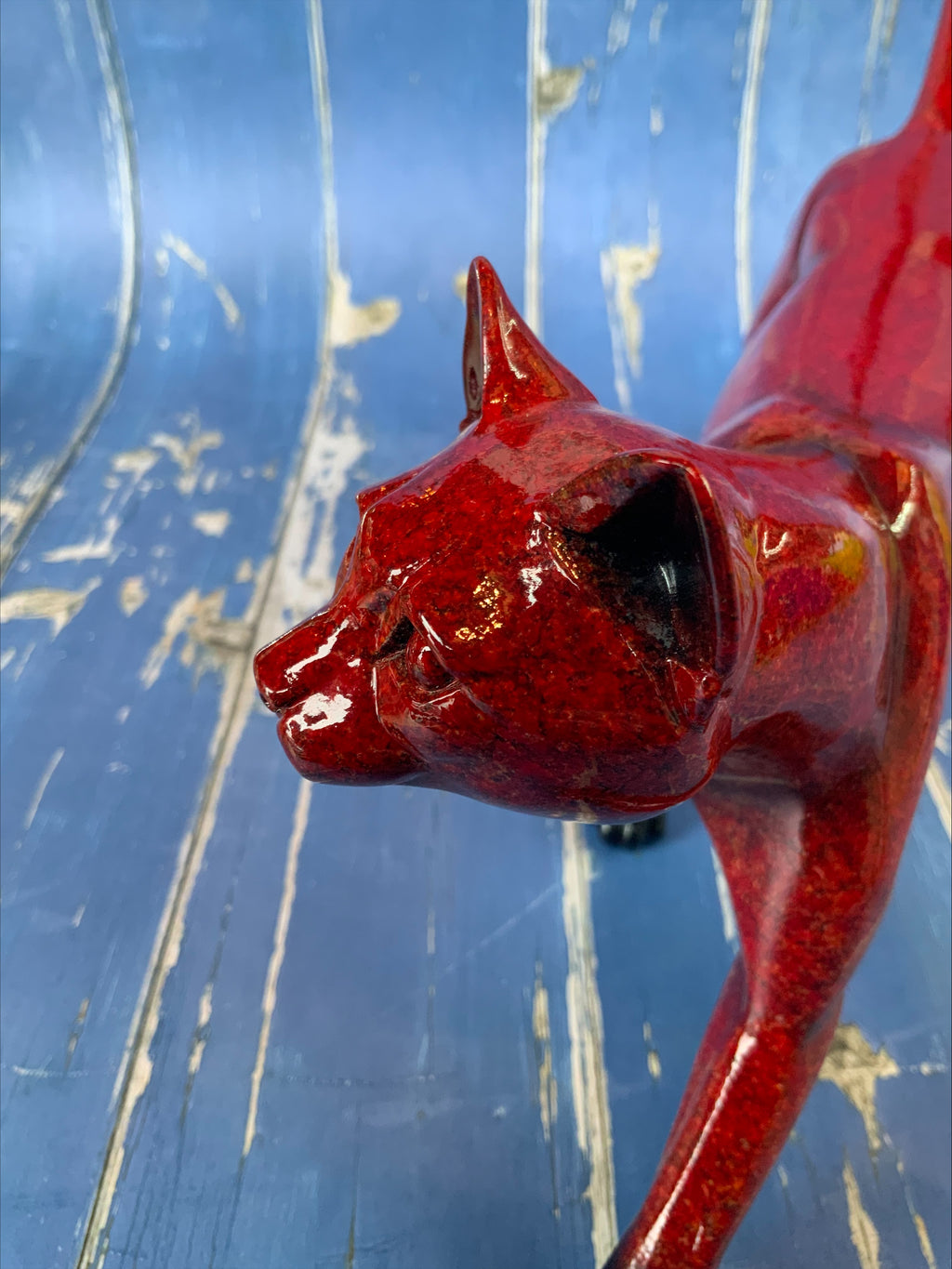 Contemporary Ox-Blood Flambé Glazed Prowling Panther Sculpture - Exceptional Quality, 33cm