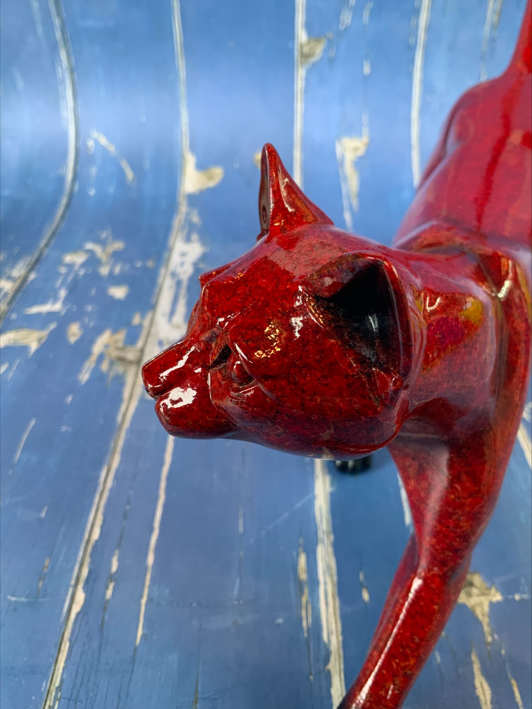 Contemporary Ox-Blood Flambé Glazed Prowling Panther Sculpture - Exceptional Quality, 33cm