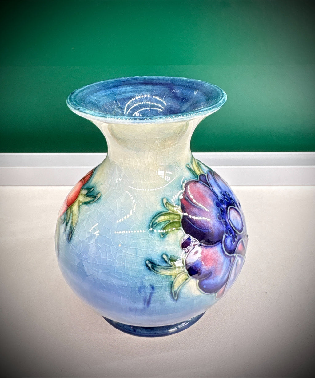 Moorcroft Poppy Baluster Vase – Blue Ground, Factory Stamped