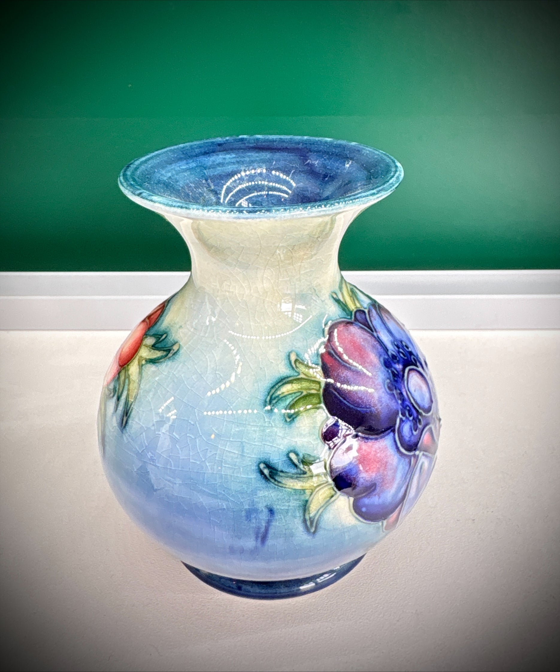 Moorcroft Poppy Baluster Vase – Blue Ground, Factory Stamped