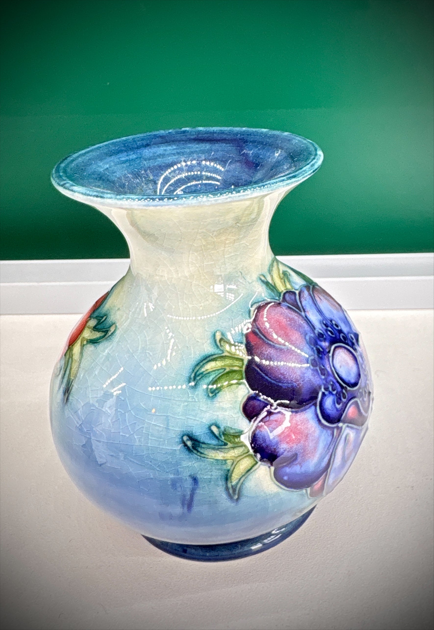 Moorcroft Poppy Baluster Vase – Blue Ground, Factory Stamped