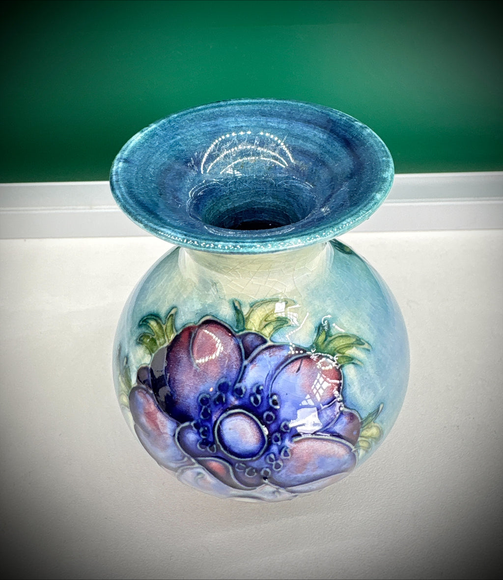 Moorcroft Poppy Baluster Vase – Blue Ground, Factory Stamped