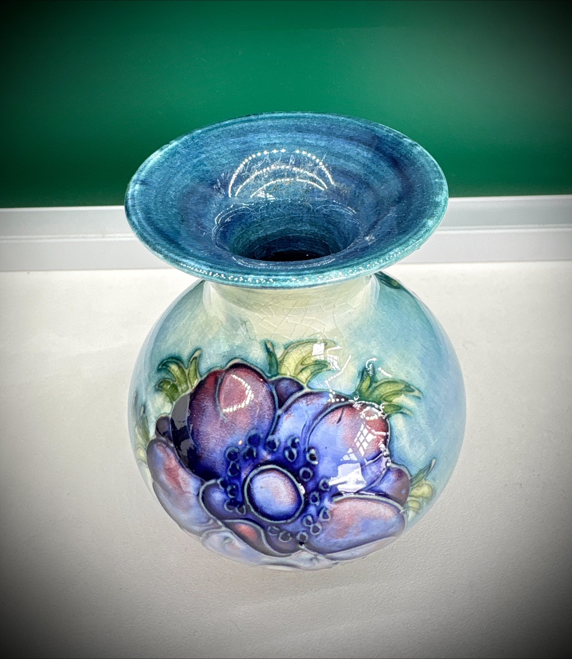 Moorcroft Poppy Baluster Vase – Blue Ground, Factory Stamped