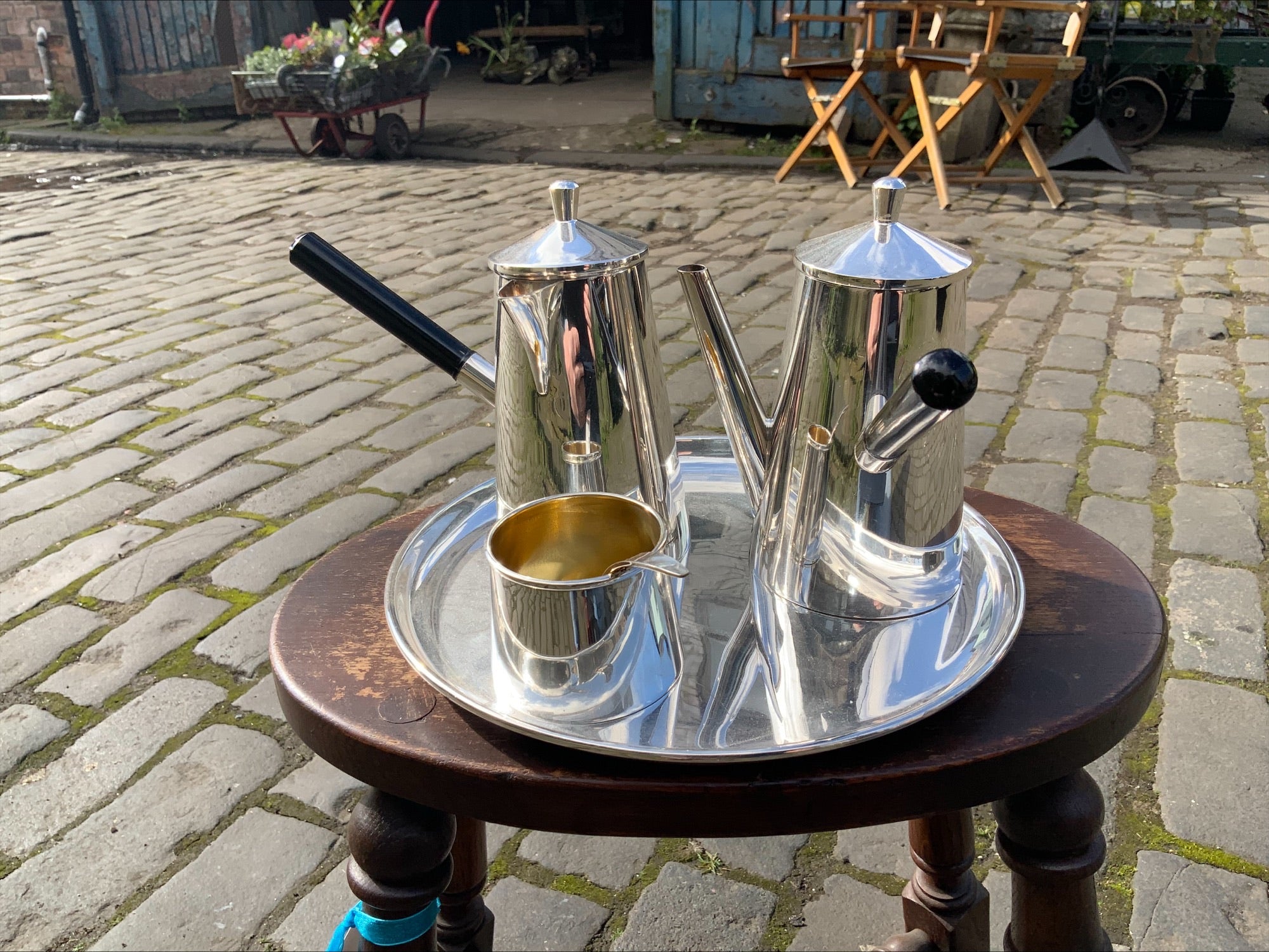 Art Deco Silver-Plated Café au Lait Set – Angora England, With Tray