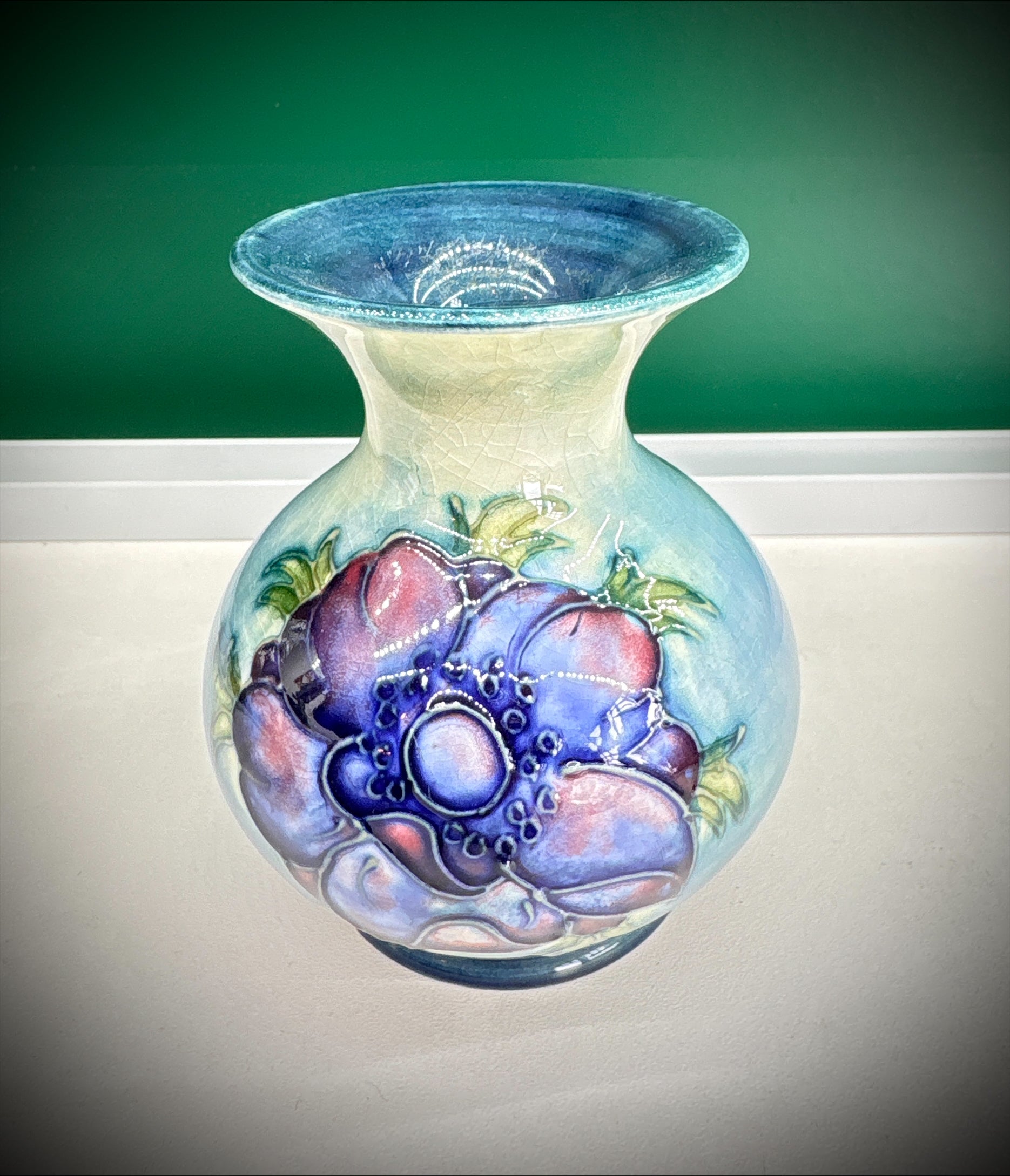 Moorcroft Poppy Baluster Vase – Blue Ground, Factory Stamped