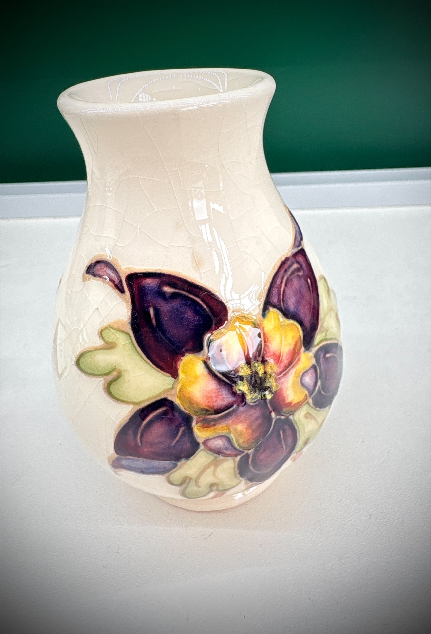 Moorcroft Anna Lily Bud Vase – Cream Ground, Stamped