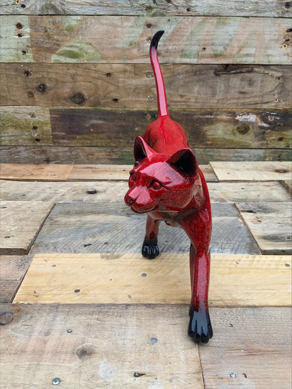 Contemporary Ox-Blood Flambé Glazed Prowling Panther Sculpture - Exceptional Quality, 33cm