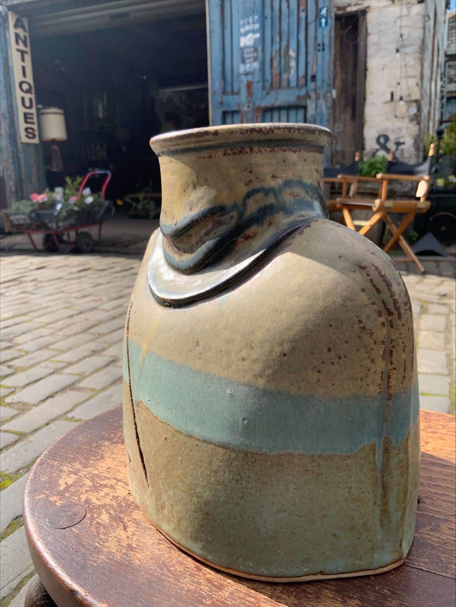 Peter Kleboe Catrine Pottery Stoneware Purse Vase – Organic Glaze, 16.5cm