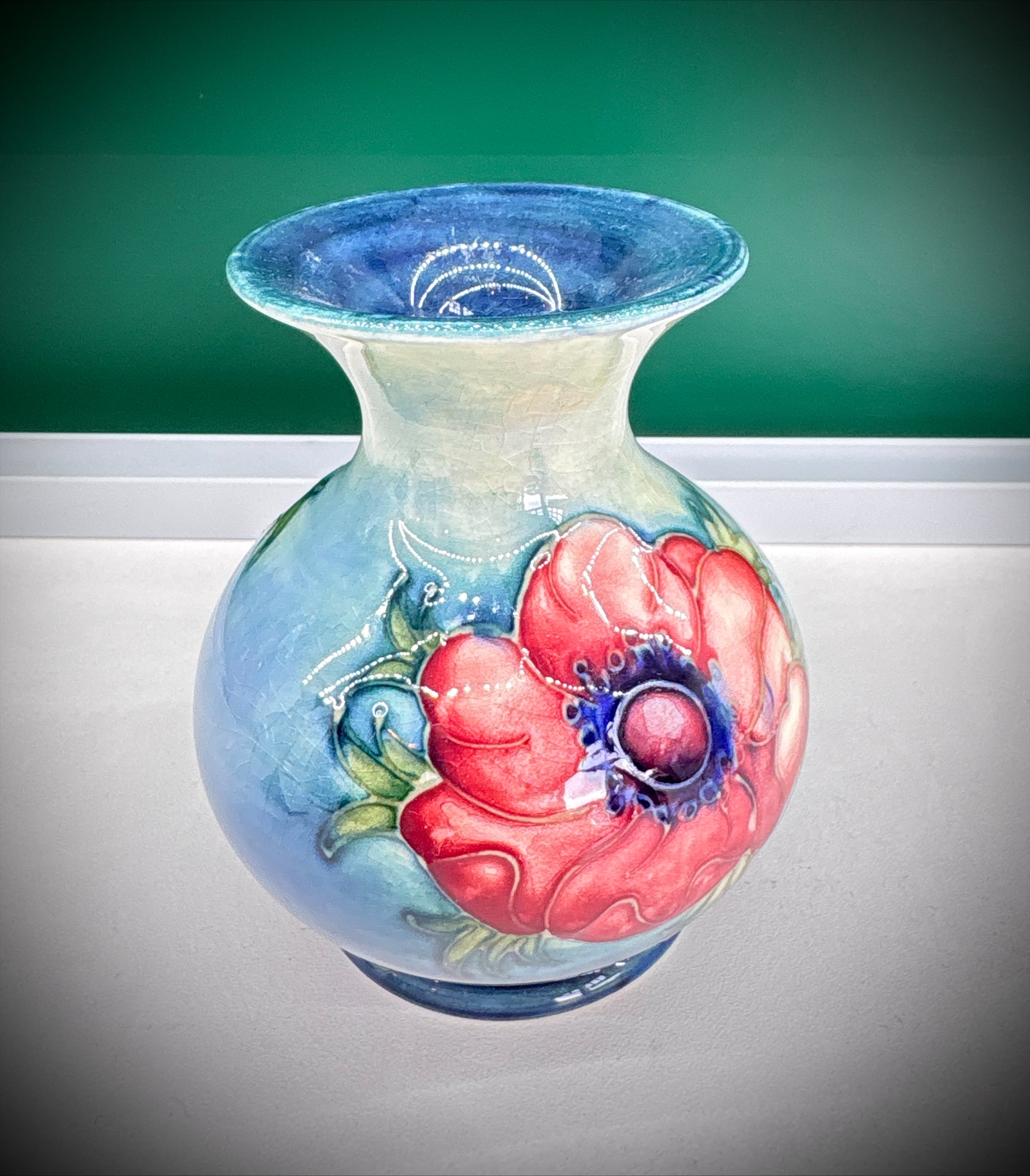 Moorcroft Poppy Baluster Vase – Blue Ground, Factory Stamped