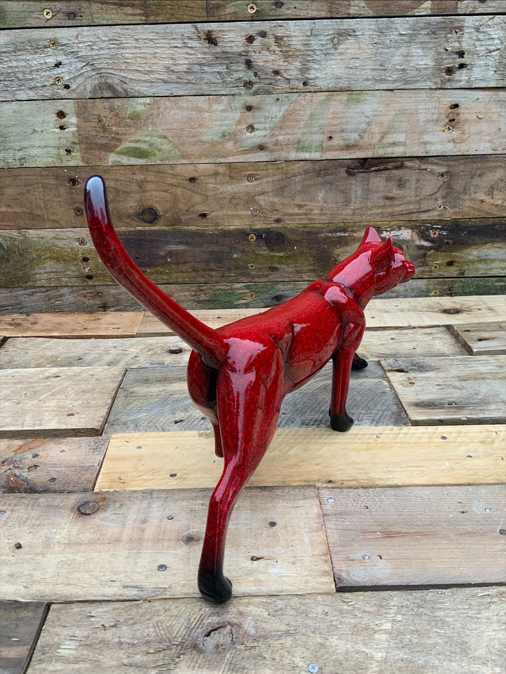 Contemporary Ox-Blood Flambé Glazed Prowling Panther Sculpture - Exceptional Quality, 33cm