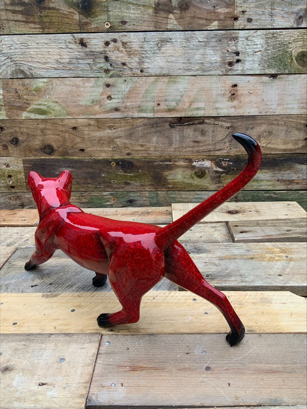 Contemporary Ox-Blood Flambé Glazed Prowling Panther Sculpture - Exceptional Quality, 33cm