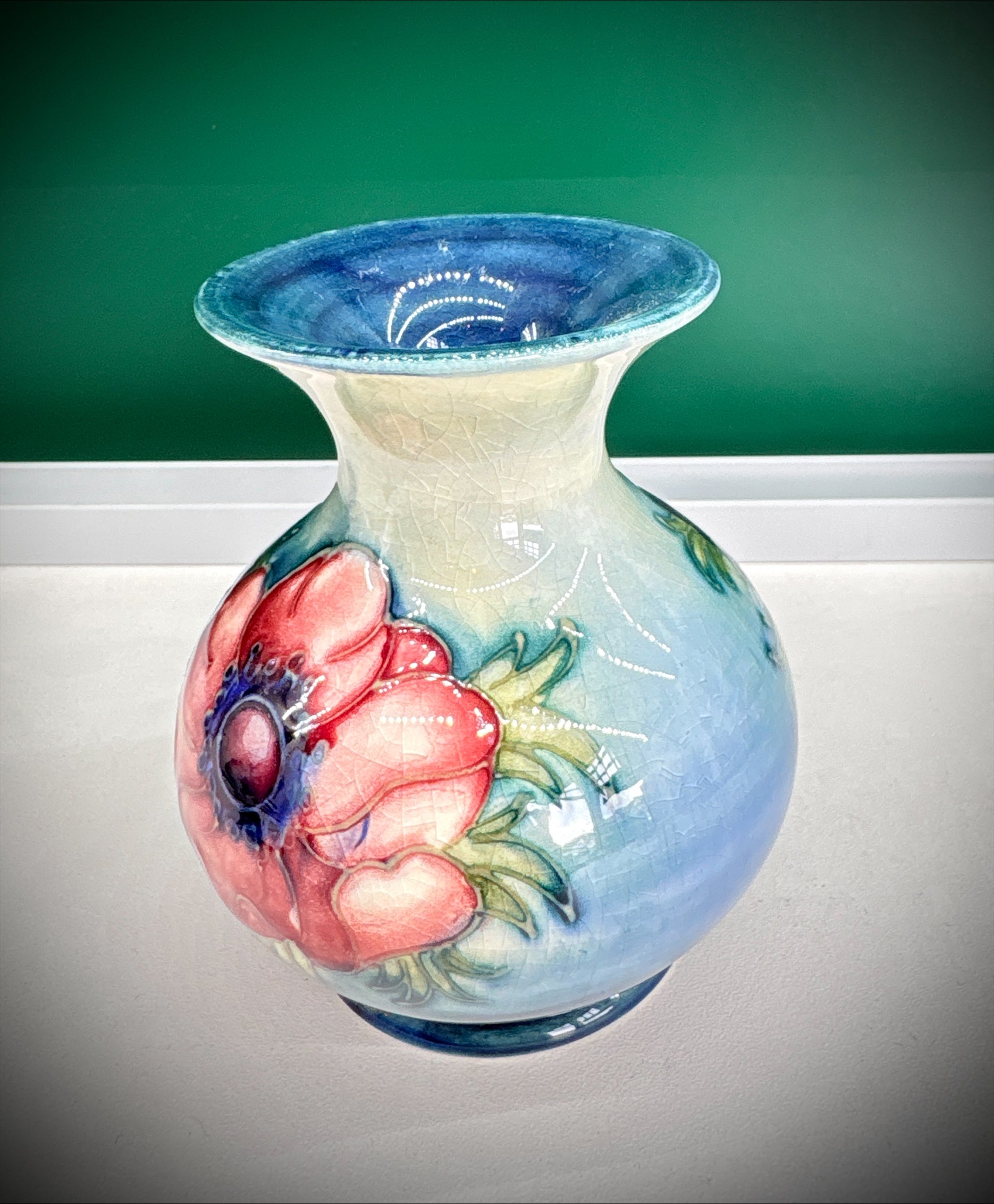 Moorcroft Poppy Baluster Vase – Blue Ground, Factory Stamped